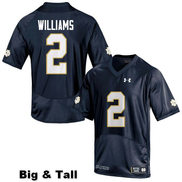 Men's NCAA Notre Dame Fighting Irish #2 Dexter Williams Stitched College Under Armour Authentic Navy Blue Big & Tall Football Jersey MU10F22PL